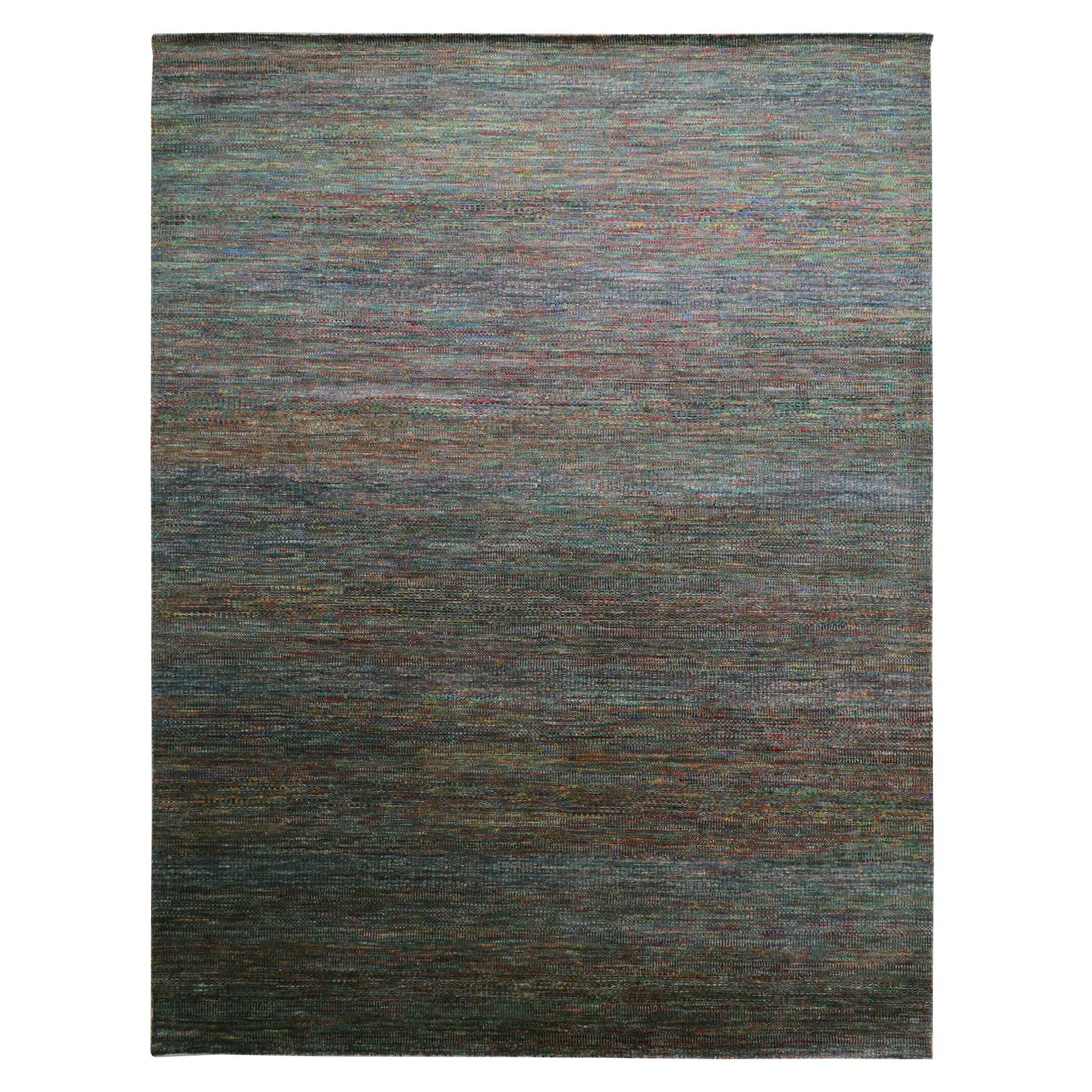 Charcoal Gray, Modern, Hand Knotted, Colorful Grass Design, Wool and Silk, Tone on Tone, Soft Pile, Oriental Rug